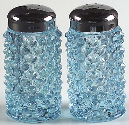 Hobnail Blue (Opalescent) Shaker Set w/Metal Lids
