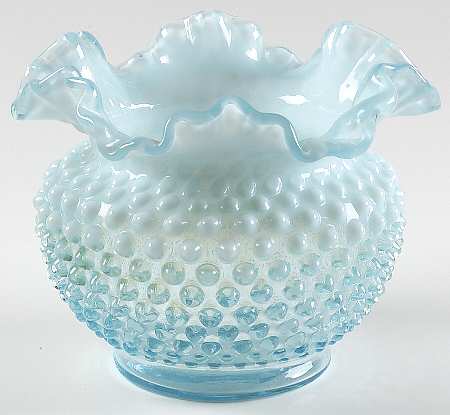 Hobnail Blue (Opalescent) 5" Double Crimped Vase