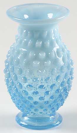 Hobnail Blue (Opalescent) 4" Miniature Cupped Flared Crimp Vase