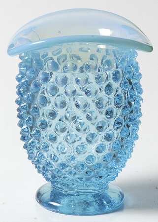 Hobnail Blue (Opalescent) 4" Miniature Crimped Hat Vase