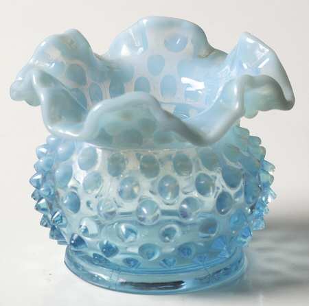 Hobnail Blue (Opalescent) 3" Double Crimped Vase by Fenton