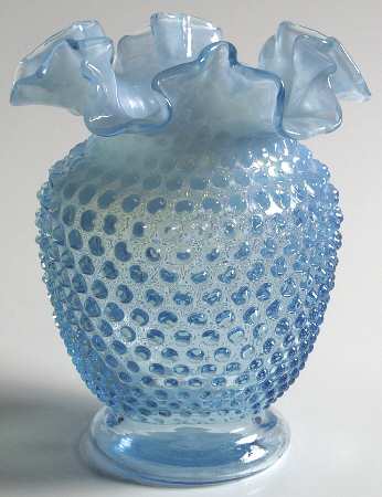 Hobnail Blue (Opalescent) 6" Double Crimped Vase