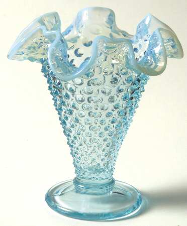 Hobnail Blue (Opalescent) 4" Double Crimped Footed Vase