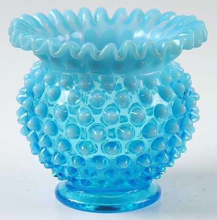 Hobnail Blue (Opalescent) 4" Crimped Vase