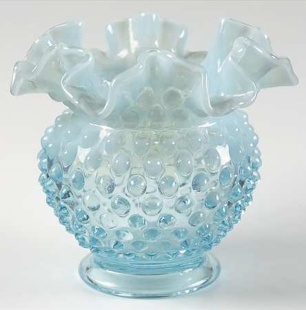 Hobnail Blue (Opalescent) 4 1/2" Miniature Double Crimp Vase