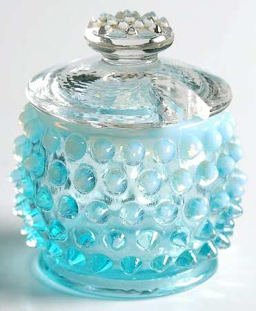 Hobnail Blue (Opalescent) Mustard & Lid