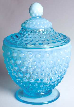 Hobnail Blue (Opalescent) Small Candy Jar & Lid