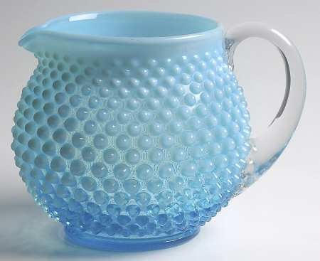 Hobnail Blue (Opalescent) 4" Smooth Handled Jug
