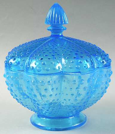 Hobnail Blue (Opalescent) Footed Candy Box with Lid