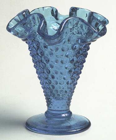 Hobnail Blue (Colonial Blue) 4" Double Crimped Footed Vase