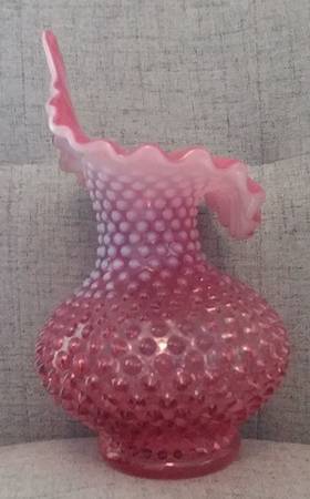 Hobnail Cranberry (Opalescent) 8" Crimped Tulip Vase