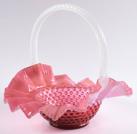 Hobnail Cranberry (Opalescent) #3348 Hobnail 9" Basket