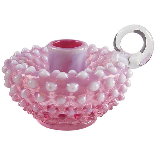 Hobnail Cranberry (Opalescent) Handled Candleholder