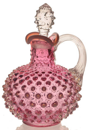 Hobnail Cranberry (Opalescent) Handled Cruet & Stopper