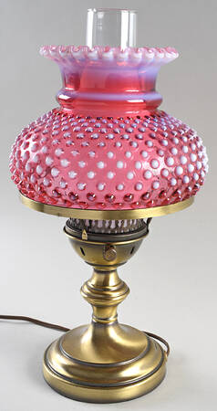 Hobnail Cranberry (Opalescent) #3307 15" Electric Student Lamp