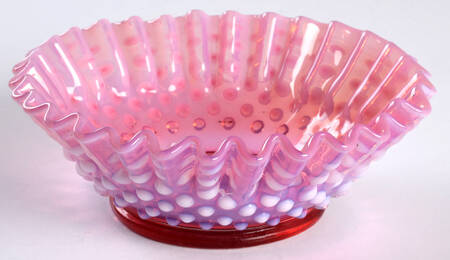 Hobnail Cranberry (Opalescent) 5" Crimped Bon Bon