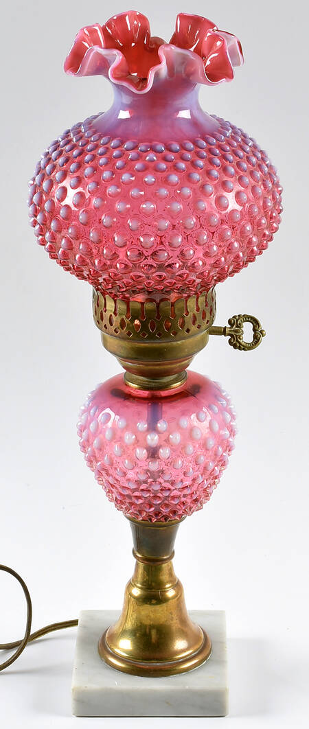 Hobnail Cranberry (Opalescent) Student Lamp & Globe