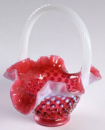 Hobnail Cranberry (Opalescent) #3346MI Hobnail 8" Basket