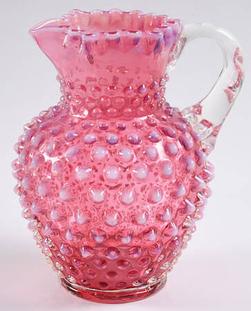 Hobnail Cranberry (Opalescent) Crimped Top 12 Oz Open Syrup
