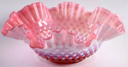 Hobnail Cranberry (Opalescent) 9" Round Double Crimped Bowl