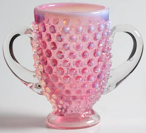 Hobnail Cranberry (Opalescent) Footed Open Sugar