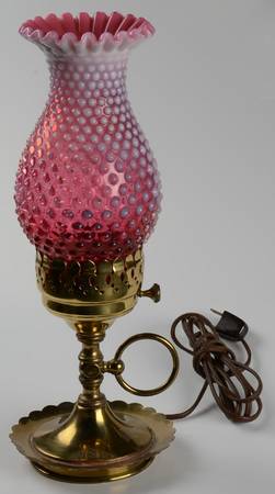 Hobnail Cranberry (Opalescent) (2 Piece) Electric Hurricane Lamp