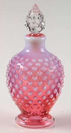 Hobnail Cranberry (Opalescent) Round Perfume Bottle & Stopper
