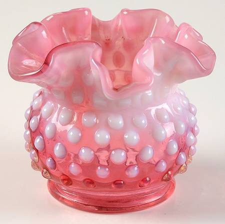 Hobnail Cranberry (Opalescent) 3" Double Crimped Vase