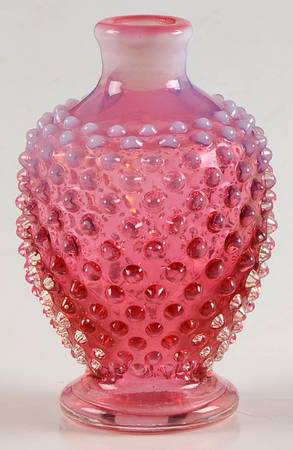 Hobnail Cranberry (Opalescent) Round Perfume Bottle No Stopper