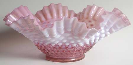 Hobnail Cranberry (Opalescent) Crimped Bowl