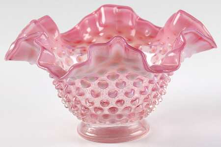 Hobnail Cranberry (Opalescent) 7" Round Double Crimped Bowl