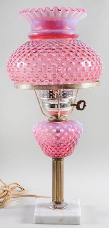 Hobnail Cranberry (Opalescent) #1150 18" Electric Student Lamp