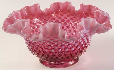 Hobnail Cranberry (Opalescent) Crimped Bowl