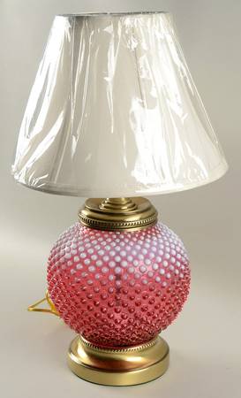 Hobnail Cranberry (Opalescent) 19" Electric Lamp & Shade