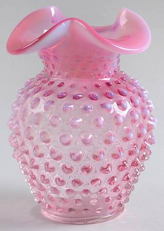 Hobnail Cranberry (Opalescent) 5 1/2" Crimped Triangle Vase