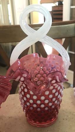 Hobnail Cranberry (Opalescent) #3347 Hobnail 8" Basket