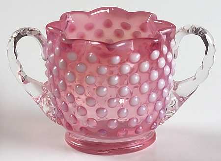 Hobnail Cranberry (Opalescent) Star Shape Open Sugar