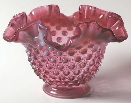 Hobnail Cranberry (Opalescent) Small Double Crimped Bowl