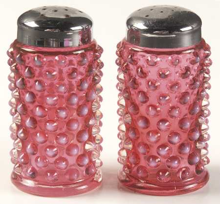 Hobnail Cranberry (Opalescent) Shaker Set w/Metal Lids
