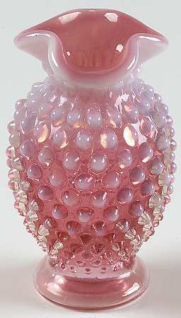 Hobnail Cranberry (Opalescent) 4" Crimped Triangle Vase