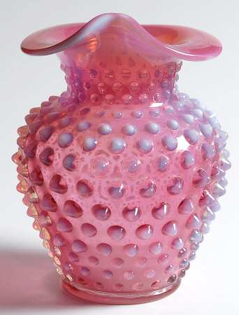 Hobnail Cranberry (Opalescent) 5" Crimped Tulip Vase