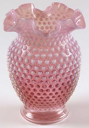 Hobnail Cranberry (Opalescent) 6" Double Crimped Vase