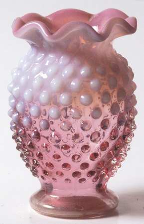 Hobnail Cranberry (Opalescent) 4" 8-Point Crimped Cupped Miniature Vase