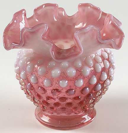 Hobnail Cranberry (Opalescent) 4 1/2" Miniature Double Crimp Vase
