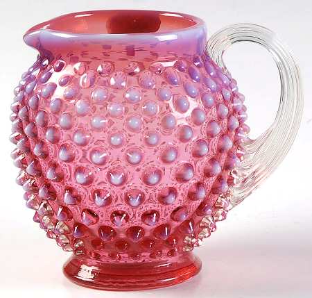 Hobnail Cranberry (Opalescent) 4" Ribbed Handled Jug