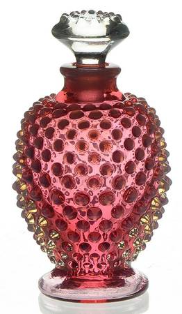 Hobnail Cranberry (Opalescent) Round Perfume Bottle & Stopper