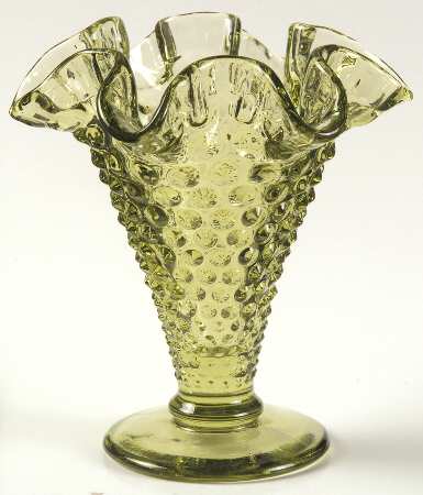 Hobnail Green (Colonial Green) 4" Double Crimped Footed Vase