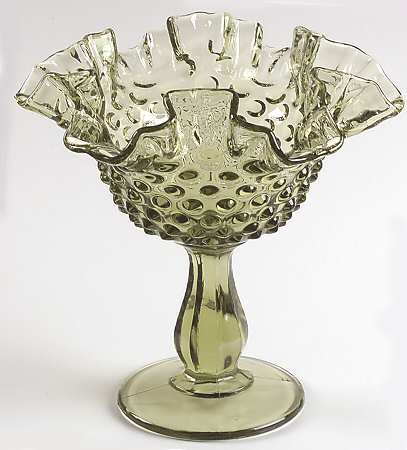 Hobnail Green (Colonial Green) Round Compote (Height X Width)