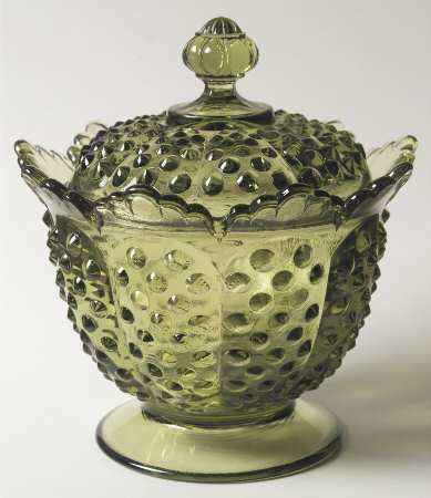 Hobnail Green (Colonial Green) Candy Jar & Lid