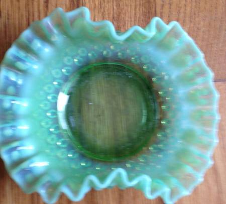 Hobnail Green (Opalescent) 6" Oval Bon Bon